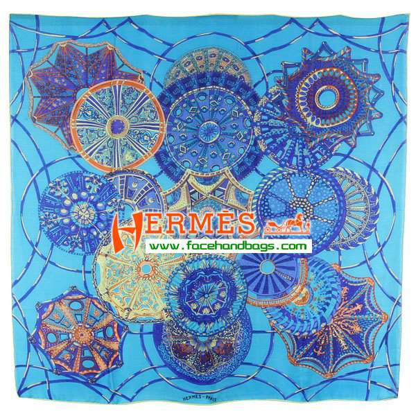 Hermes Hand-Rolled Cashmere Square Scarf Blue HECASS 130 x 130